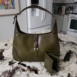 Gucci Jackie olive green bag and wallet set, rare vintage timeless